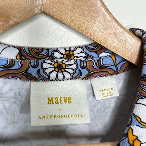 ANTHROPOLOGIE x MAEVE Ruched Floral Button Up Top Sz M {2C54} - Picture 5 of 5